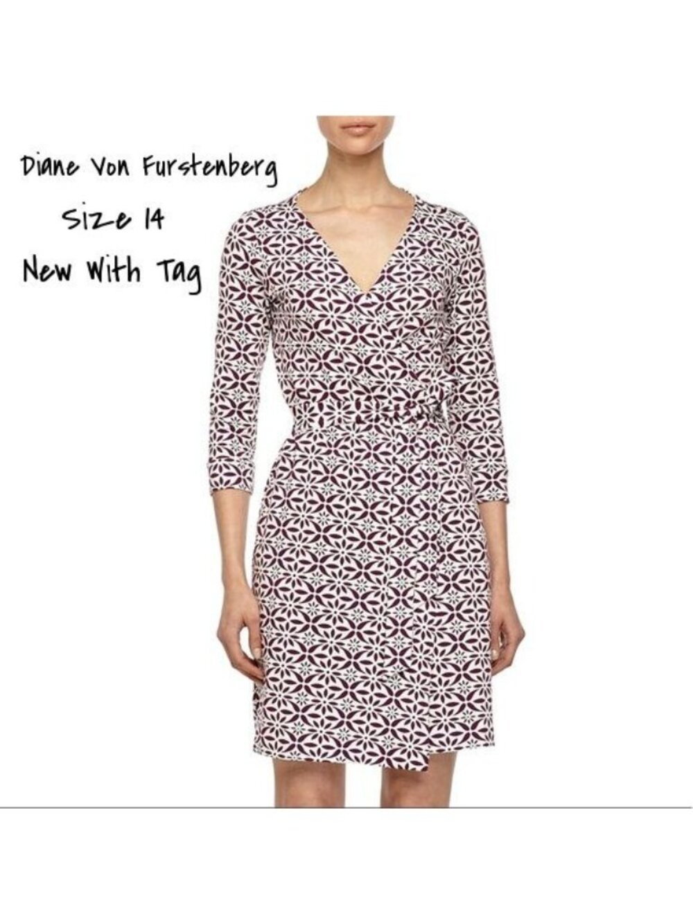 Diane Von Furstenberg Geometric Print Wrap Dress Size 14 - New with Tags